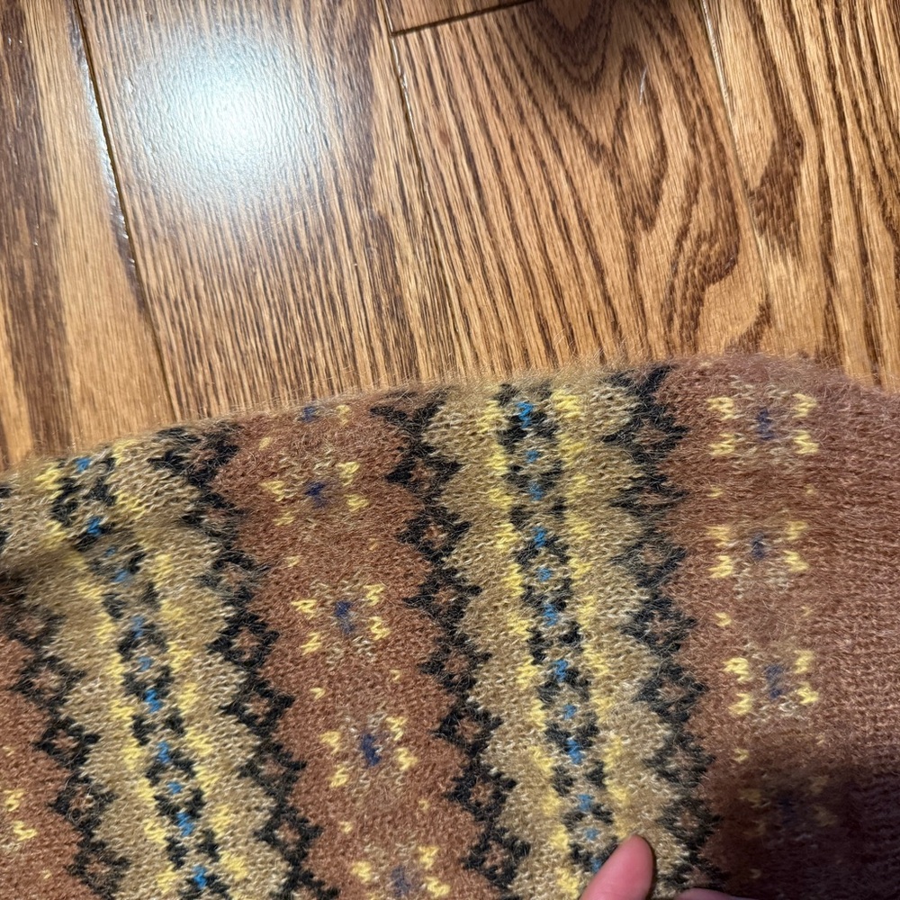 Doen Fran Mohair/Merino Fair Isle Wool Sweater - Brown, Cream, Green size Small - Picture 10 of 12